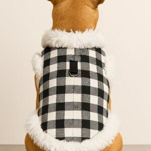 Buffalo Plaid Dog Coat with Fur Trim Stylish Winter Jacket for Pets Size Medium